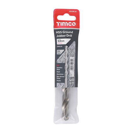 This is an image of Timco - Ground Jobber Drills - HSS M2 13.0mm (1 Each Wallet) HSSGR130