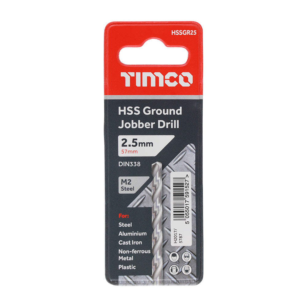 This is an image of Timco - Ground Jobber Drills - HSS M2 2.5mm (1 Each Wallet) HSSGR25