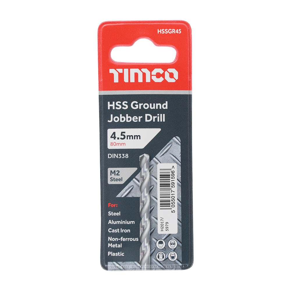This is an image of Timco - Ground Jobber Drills - HSS M2 4.5mm (1 Each Wallet) HSSGR45