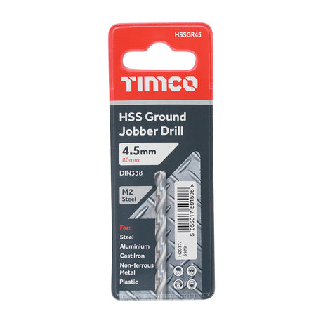 This is an image of Timco - Ground Jobber Drills - HSS M2 4.5mm (1 Each Wallet) HSSGR45