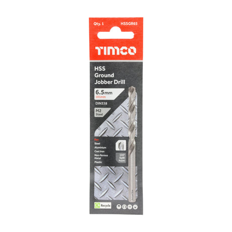 This is an image of Timco - Ground Jobber Drills - HSS M2 6.5mm (1 Each Wallet) HSSGR65