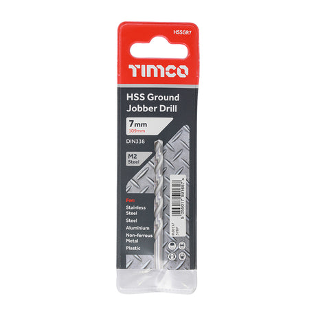 This is an image of Timco - Ground Jobber Drills - HSS M2 7.0mm (1 Each Wallet) HSSGR7