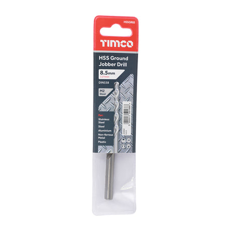 This is an image of Timco - Ground Jobber Drills - HSS M2 8.5mm (1 Each Wallet) HSSGR85