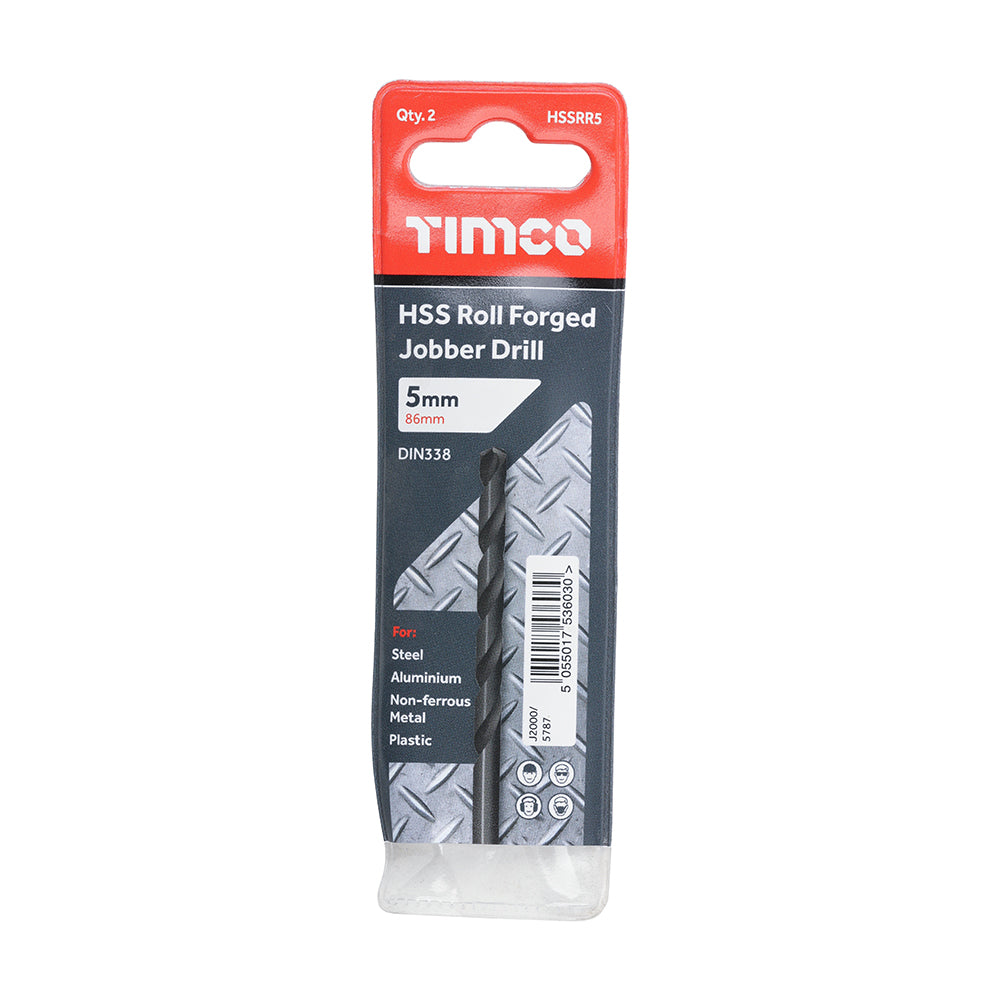 This is an image of Timco - Roll Forged Jobber Drills - HSS 5.0mm (2 Pieces Wallet) HSSRR5