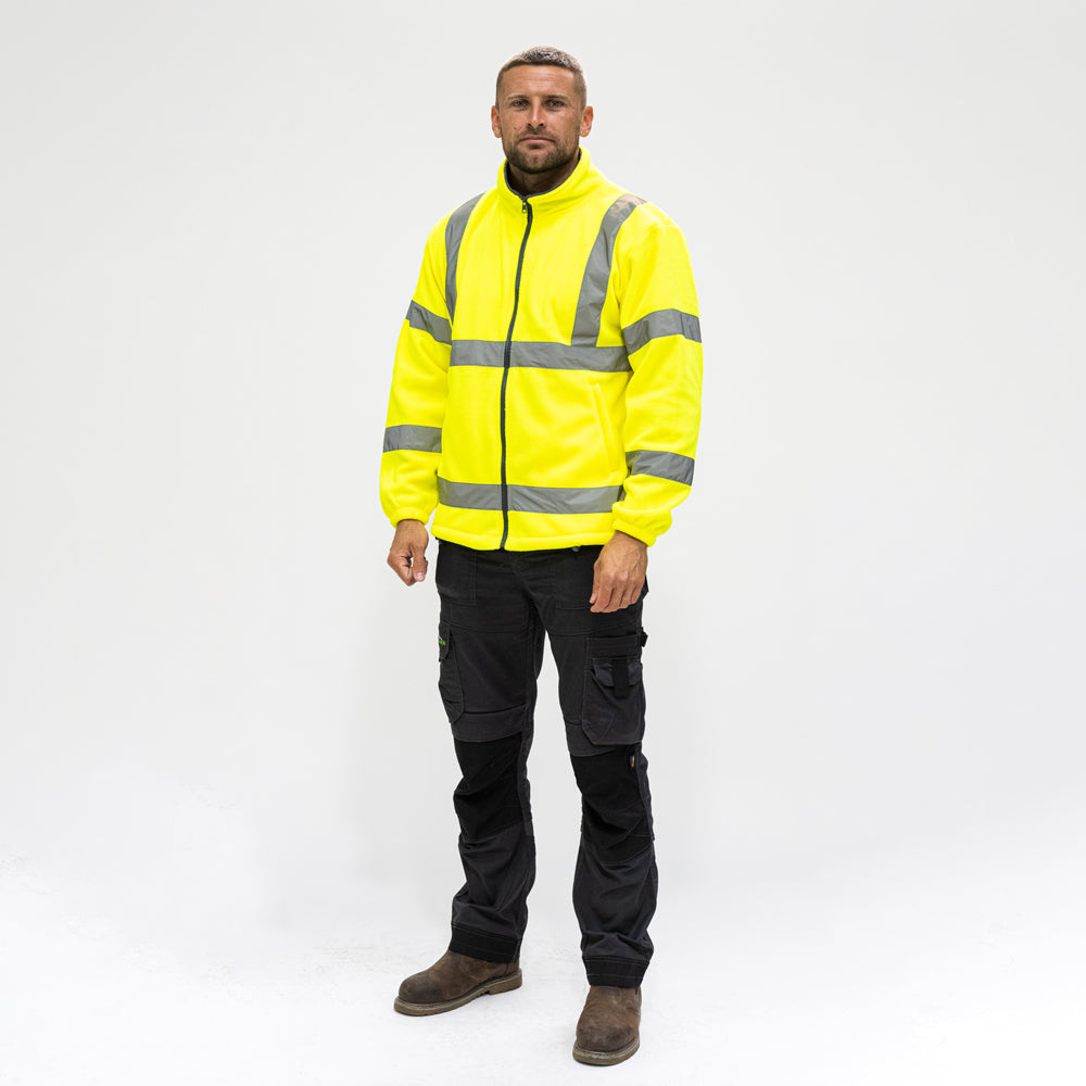 This is an image of Timco - Hi-Visibility Fleece Jacket - Yellow Medium (1 Each Bag) HVFJMED