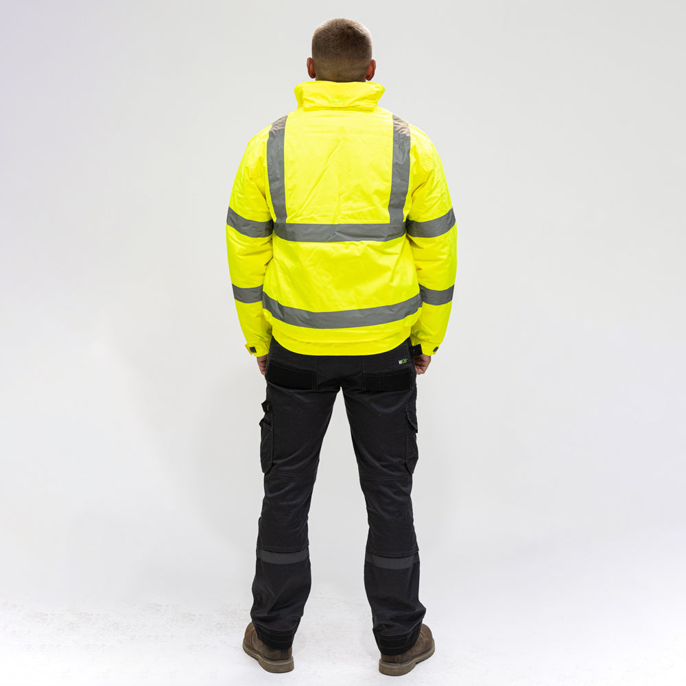 This is an image of Timco - Hi-Visibility Bomber Jacket - Yellow Medium (1 Each Bag) HVJMED