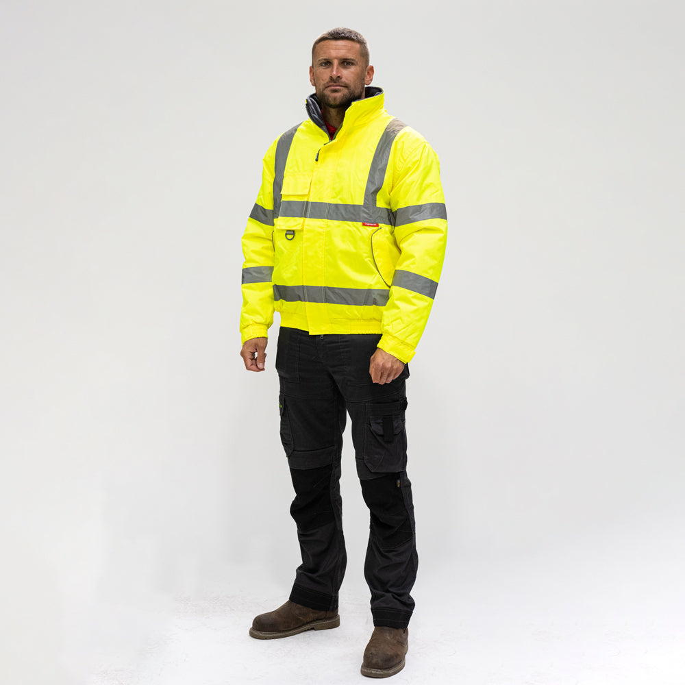This is an image of Timco - Hi-Visibility Bomber Jacket - Yellow XX Large (1 Each Bag) HVJXXL