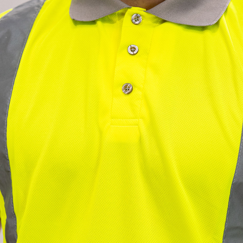 This is an image of Timco - Hi-Visibility Polo Shirt - Long Sleeve - Yellow Small (1 Each Bag) HVLSPSML