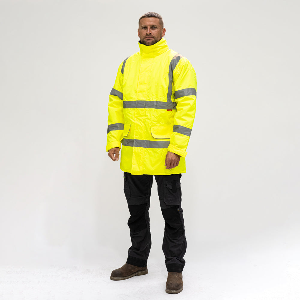 This is an image of Timco - Hi-Visibility Parka Jacket - Yellow Small (1 Each Bag) HVPJSML