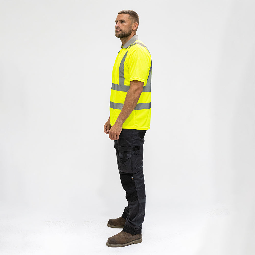 This is an image of Timco - Hi-Visibility Polo Shirt - Short Sleeve - Yellow Medium (1 Each Bag) HVSSPMED