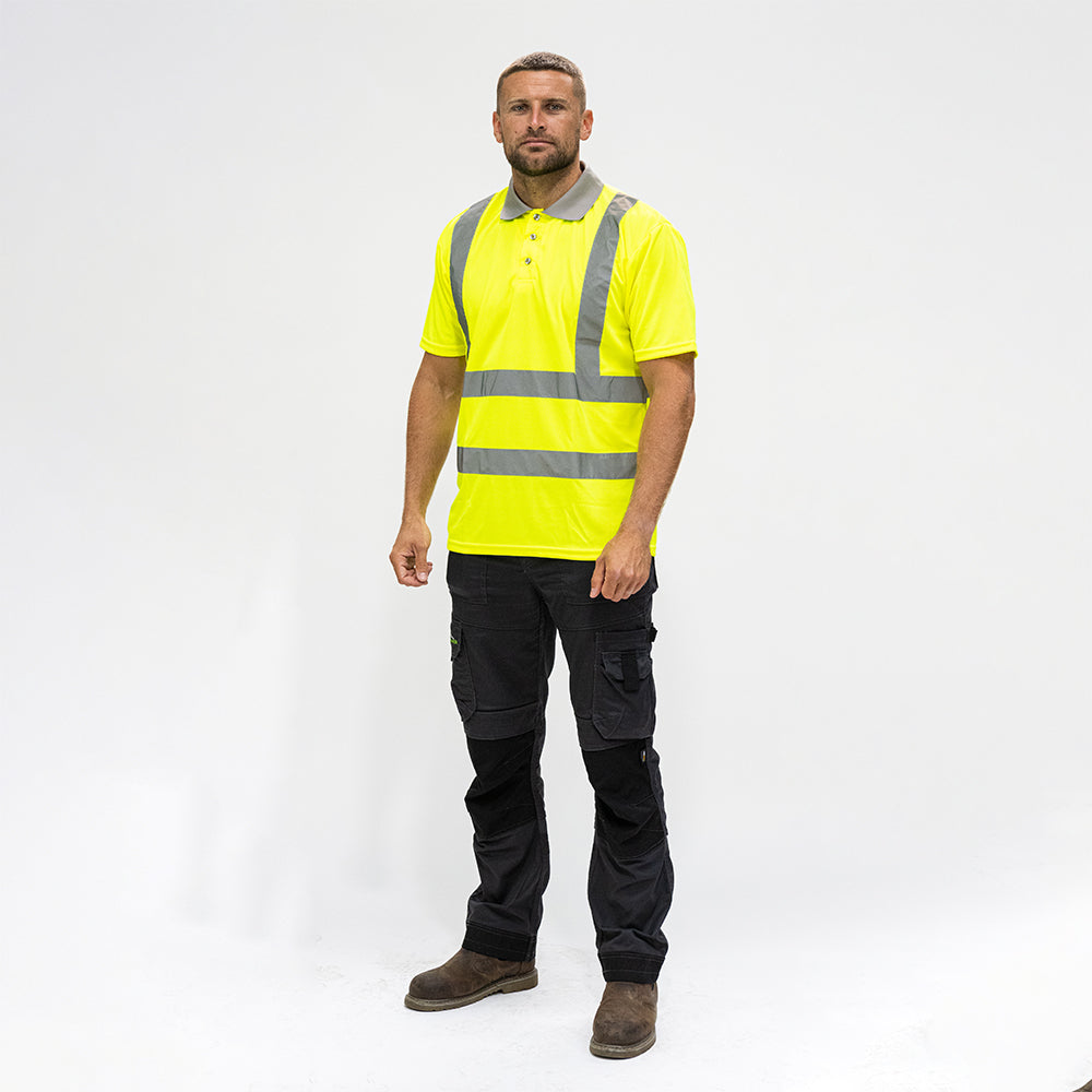 This is an image of Timco - Hi-Visibility Polo Shirt - Short Sleeve - Yellow XX Large (1 Each Bag) HVSSPXXL