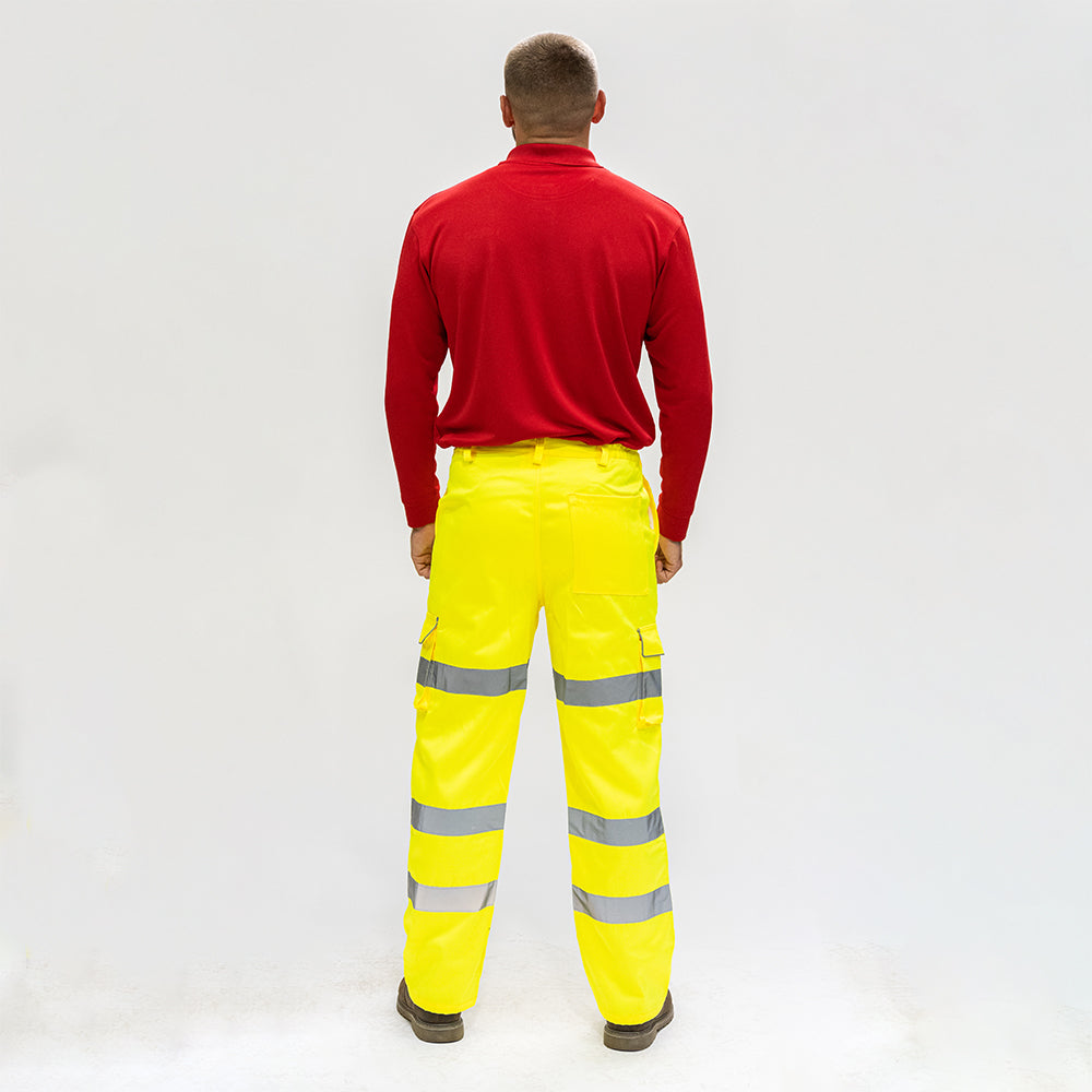 This is an image of Timco - Hi-Visibility Executive Trousers - Yellow Large (1 Each Bag) HVTRSLRG