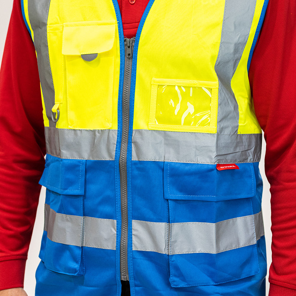 This is an image of Timco - Hi-Visibility Executive Vest - Yellow & Blue Small (1 Each Bag) HVVYBSML