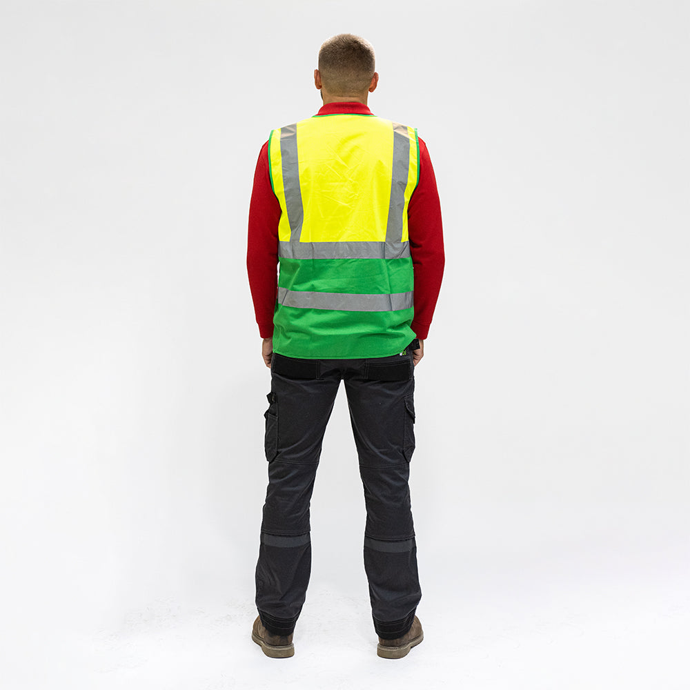 This is an image of Timco - Hi-Visibility Executive Vest - Yellow & Green Medium (1 Each Bag) HVVYGMED
