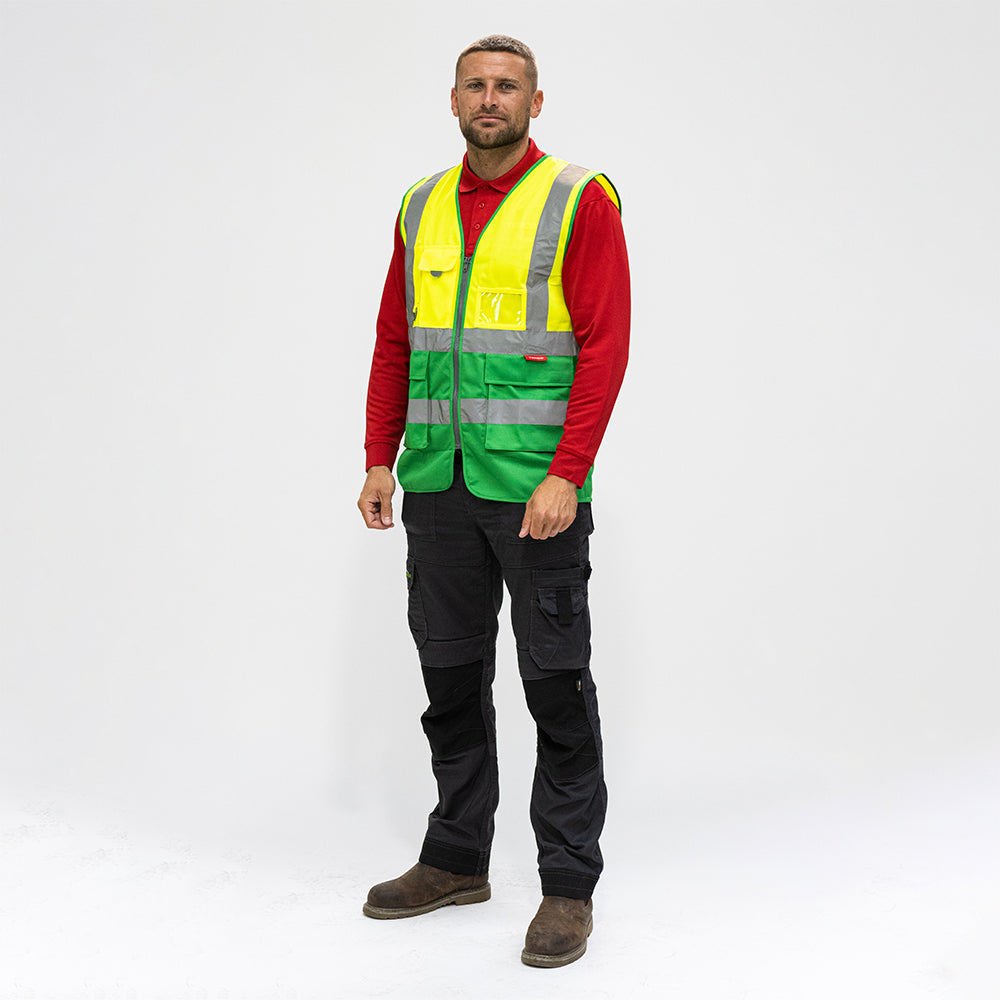 This is an image of Timco - Hi-Visibility Executive Vest - Yellow & Green X Large (1 Each Bag) HVVYGXL
