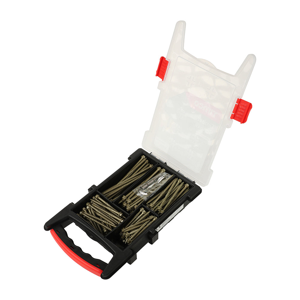 This is an image of Timco - Timber Screws - Hex - Exterior - Mixed Grab Pack - Green - (165 PCS Tray) INDGPACK