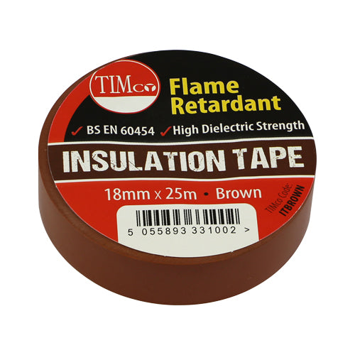 This is an image of Timco - PVC Insulation Tape - Brown 25m x 18mm - (10 PCS Roll Pack) ITBROWN