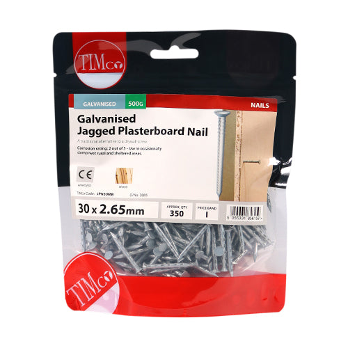 This is an image of Timco - Jagged Plasterboard Nails - Galvanised 30 x 2.65mm (0.5 Kg TIMbag) JPN30MB