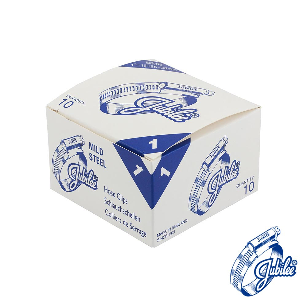 This is an image of Timco - Jubilee Clip Mild Steel - 1MS 25 - 35mm - (10 PCS Box) JUB1MS