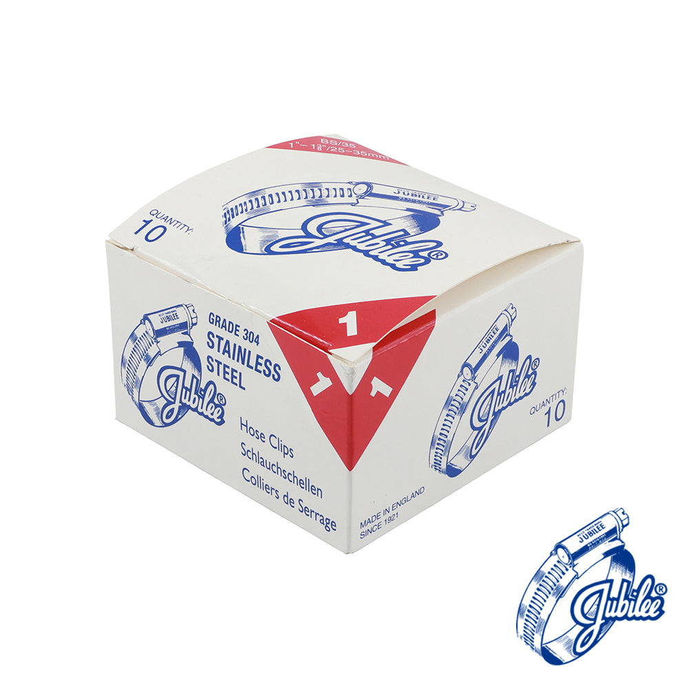 This is an image of Timco - Jubilee Clip Stainless Steel - 1SS 25 - 35mm - (10 PCS Box) JUB1SS
