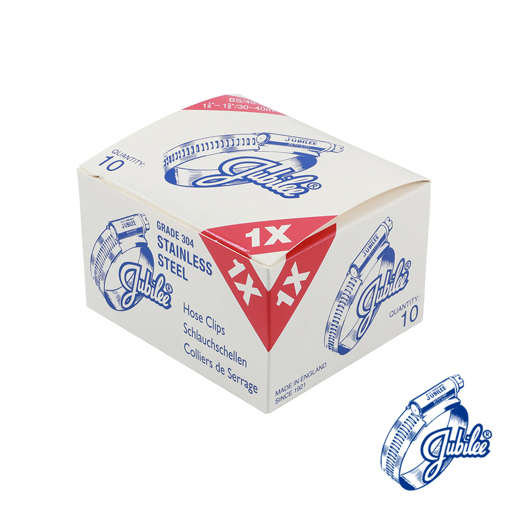 This is an image of Timco - Jubilee Clip Stainless Steel - 1XSS 30 - 40mm - (10 PCS Box) JUB1XSS