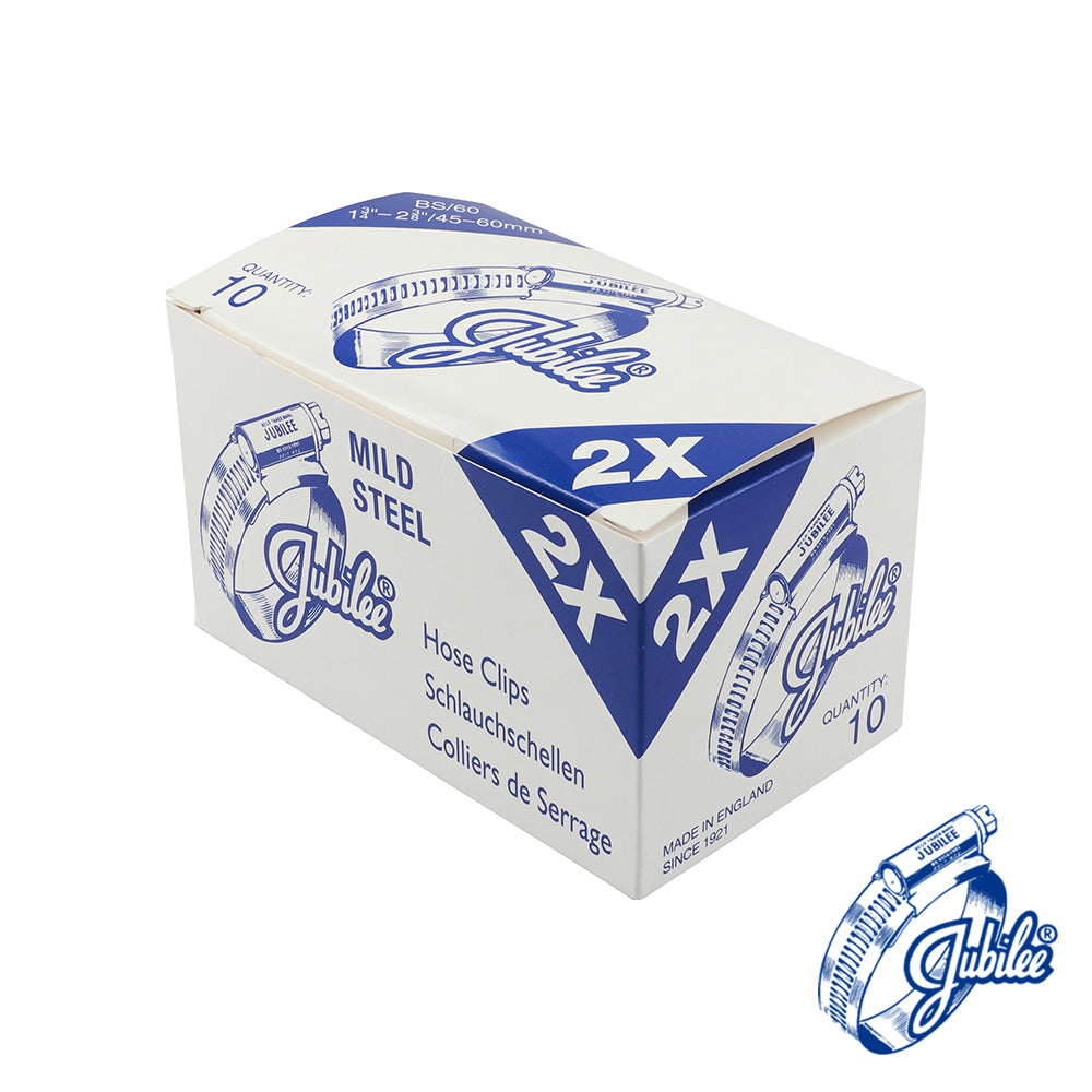 This is an image of Timco - Jubilee Clip Mild Steel - 2XMS 45 - 60mm - (10 PCS Box) JUB2XMS