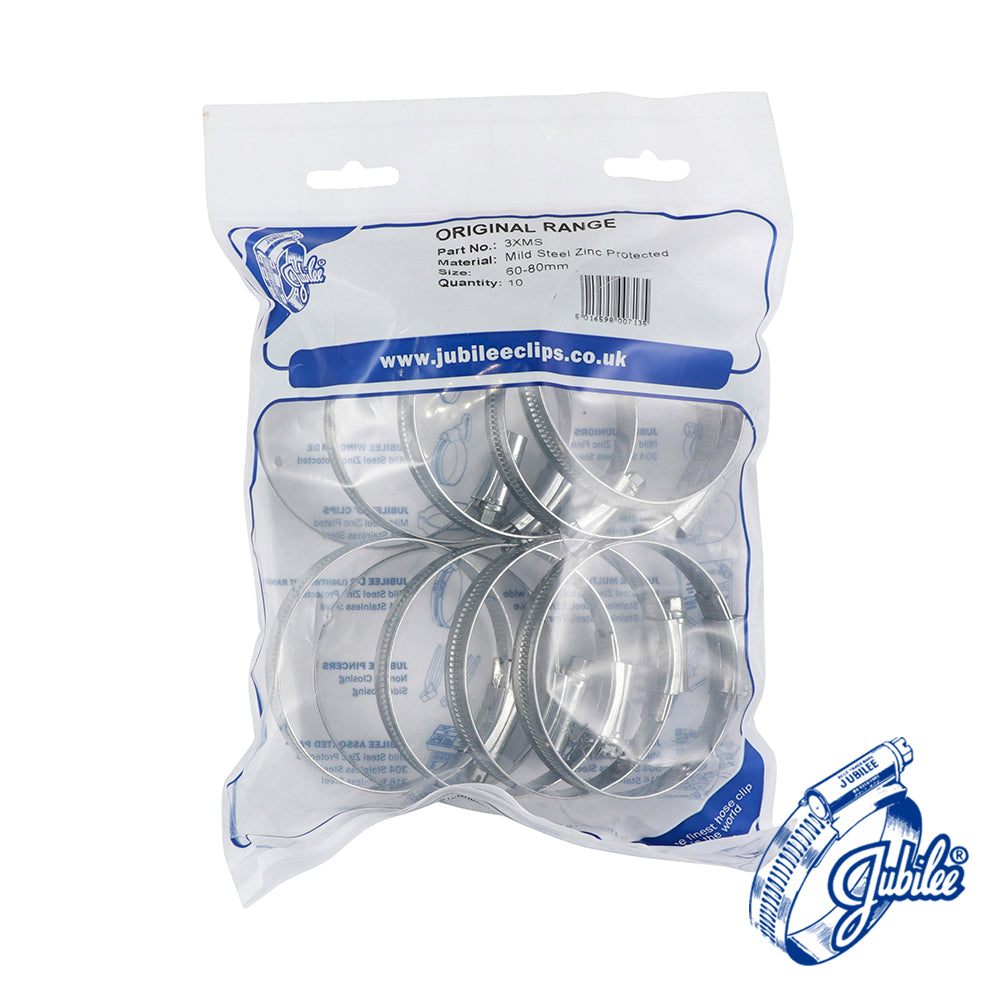 This is an image of Timco - Jubilee Clip Mild Steel - 3XMS 60 - 80mm - (10 PCS Bag) JUB3XMS