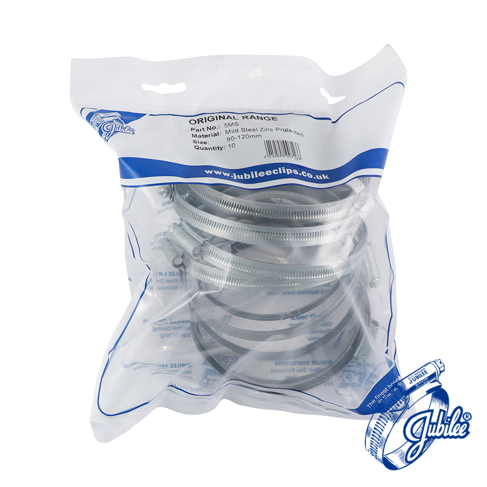 This is an image of Timco - Jubilee Clip Mild Steel - 5MS 90 - 120mm - (10 PCS Bag) JUB5MS