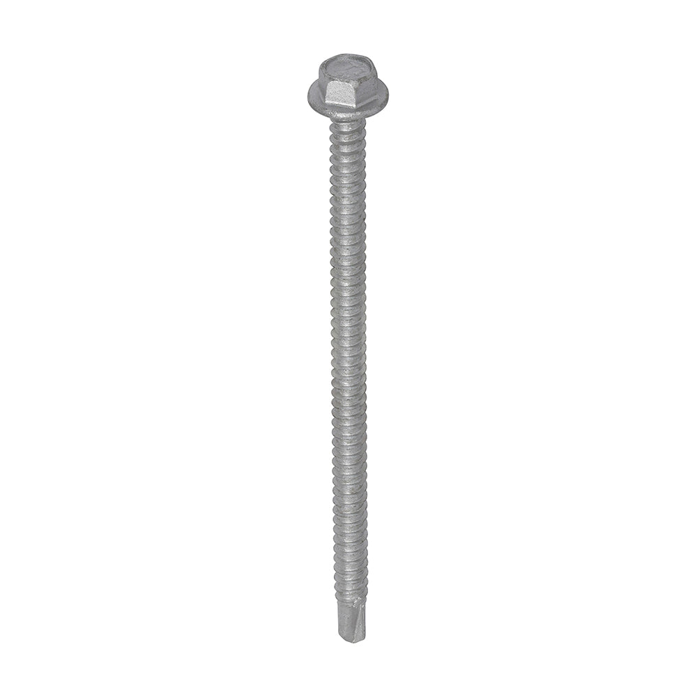 This is an image of Timco - Metal Construction Light Section Screws - Hex - Self-Drilling - Exterior - Silver Organic 5.5 x 100mm - (100 PCS Box) L100B