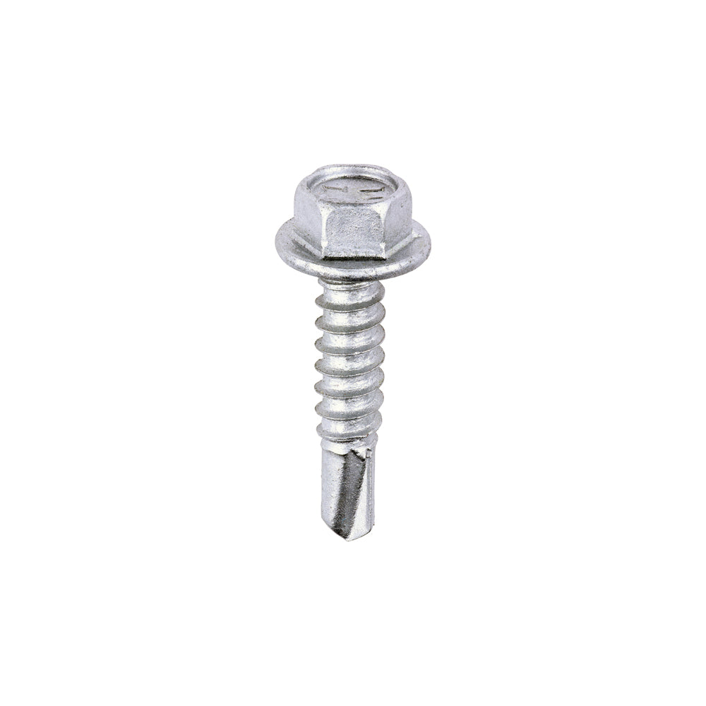 This is an image of Timco - Metal Construction Light Section Screws - Hex - Self-Drilling - Exterior - Silver Organic 5.5 x 25mm - (100 PCS Box) L25B