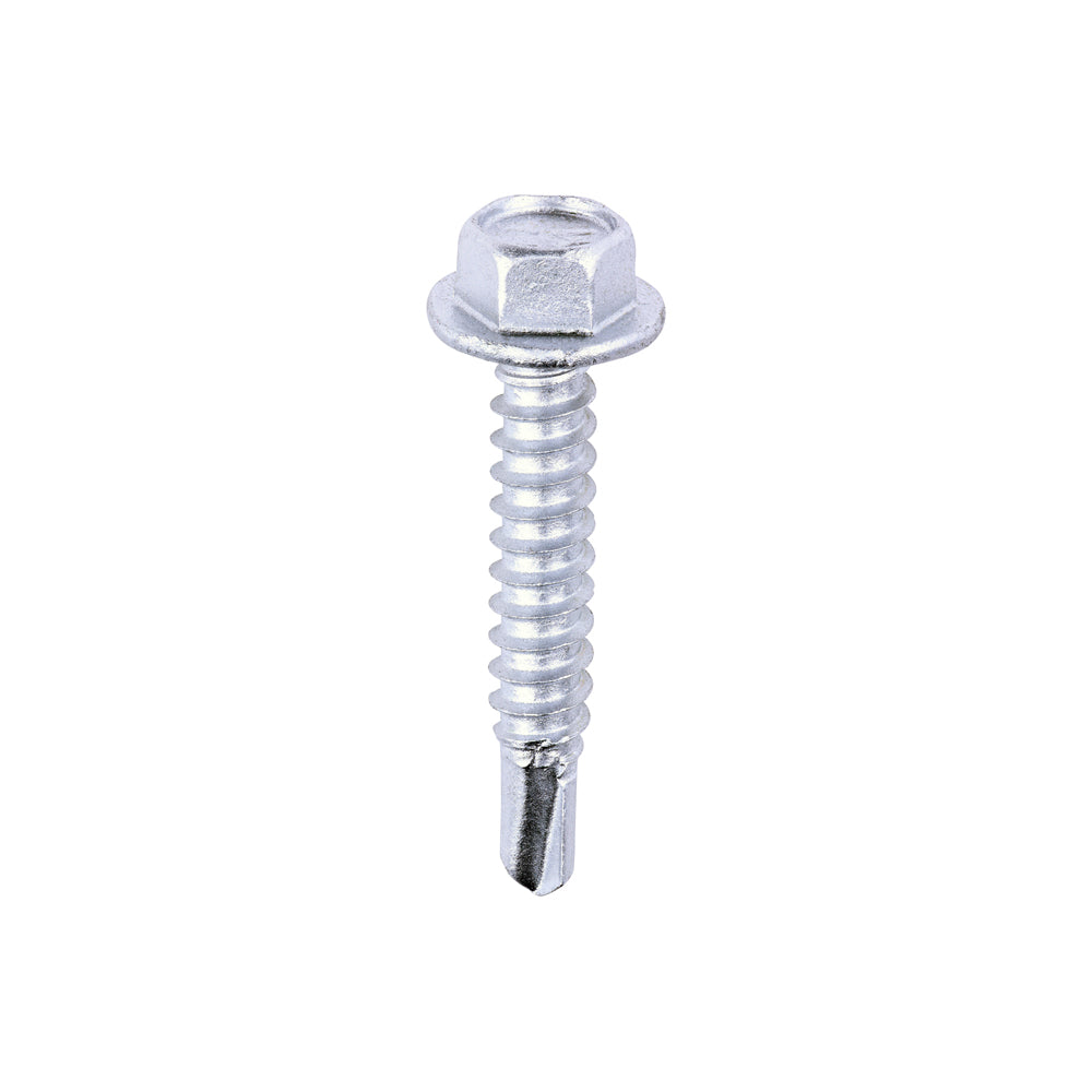 This is an image of Timco - Metal Construction Light Section Screws - Hex - Self-Drilling - Exterior - Silver Organic 5.5 x 32mm - (100 PCS Box) L32B