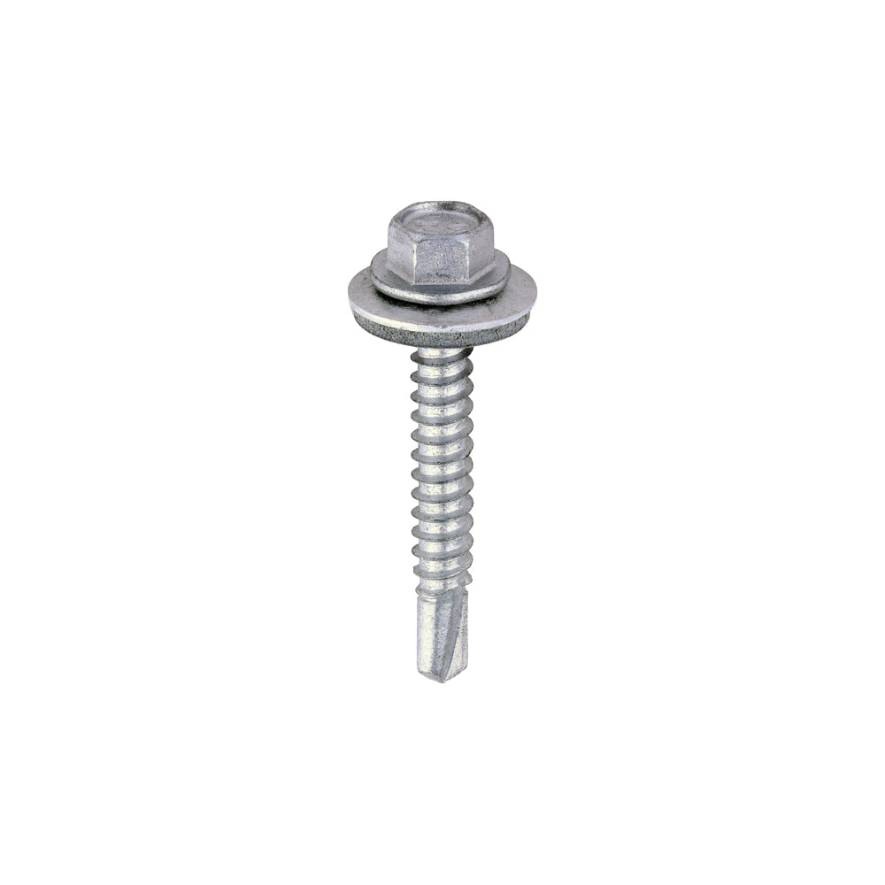 This is an image of Timco - Metal Construction Light Section Screws - Hex - EPDM Washer - Self-Drilling - Exterior - Silver Organic 5.5 x 38mm - (100 PCS Box) L38W16B