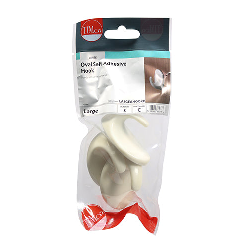 This is an image of Timco - Oval Self-Adhesive Hooks - Large 57 x 42.5mm - (3 PCS TIMpac) LARGEAHOOKP