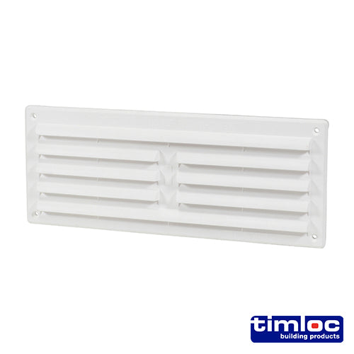 This is an image of Timco - Timloc Internal Plastic Louvre Grille Vent - White - 1207W 260 x 104mm (1 Each Bag) LOC1207W