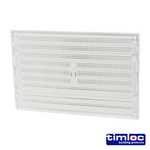 This is an image of Timco - Timloc Internal Plastic Louvre Grille Vent with Flyscreen - White - 1211WF 260 x 170mm (1 Each Bag) LOC1211WF