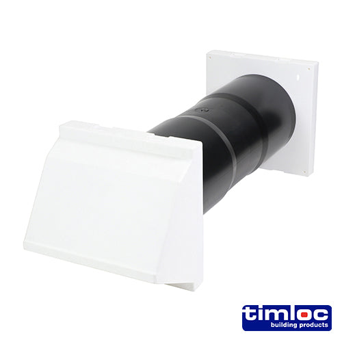 This is an image of Timco - Timloc Aero Core Through Wall Vent Set with Cowl and Baffle - White - ACV7CWH 127 x 350mm (1 Each Bag) LOCACV7CWH