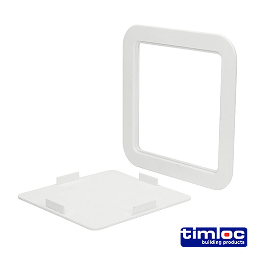 This is an image of Timco - Timloc Access Panel - Plastic - Clip Fit - White - AP200 205 x 205mm (1 Each Bag) LOCAP200