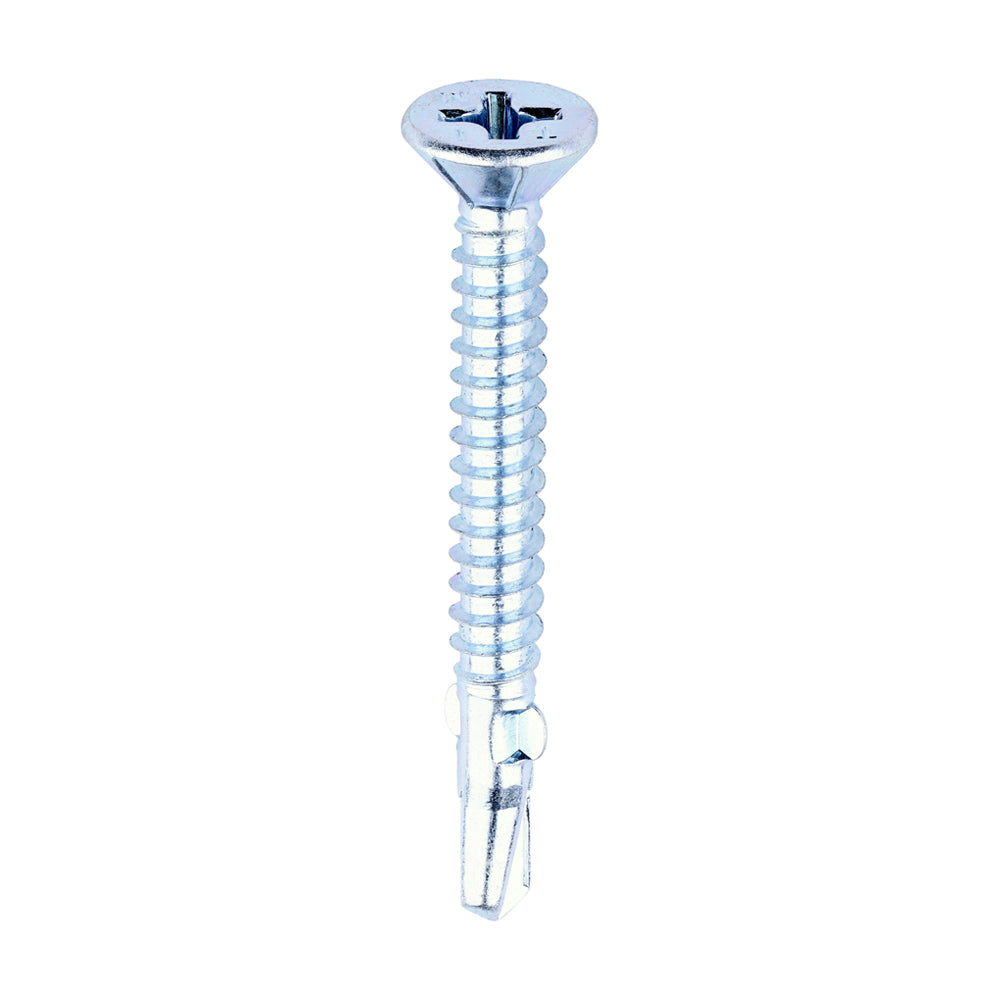This is an image of Timco - Metal Construction Timber to Light Section Screws - Countersunk - Wing-Tip - Self-Drilling - Zinc 5.5 x 50mm - (200 PCS Box) LW50B