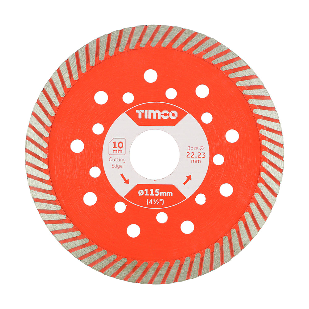 This is an image of Timco - Premium Diamond Blade - Turbo Continuous 115 x 22.2 (1 Each Box) MM115222