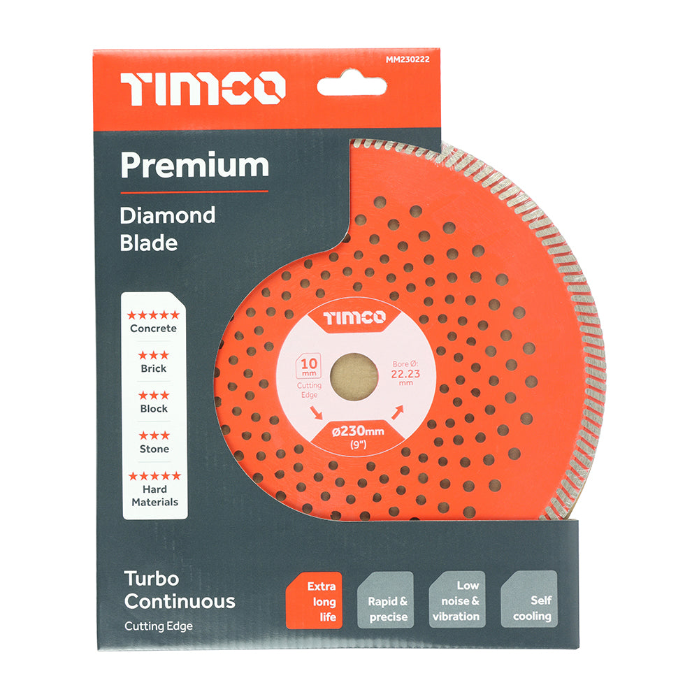 This is an image of Timco - Premium Diamond Blade - Turbo Continuous 230 x 22.2 (1 Each Box) MM230222