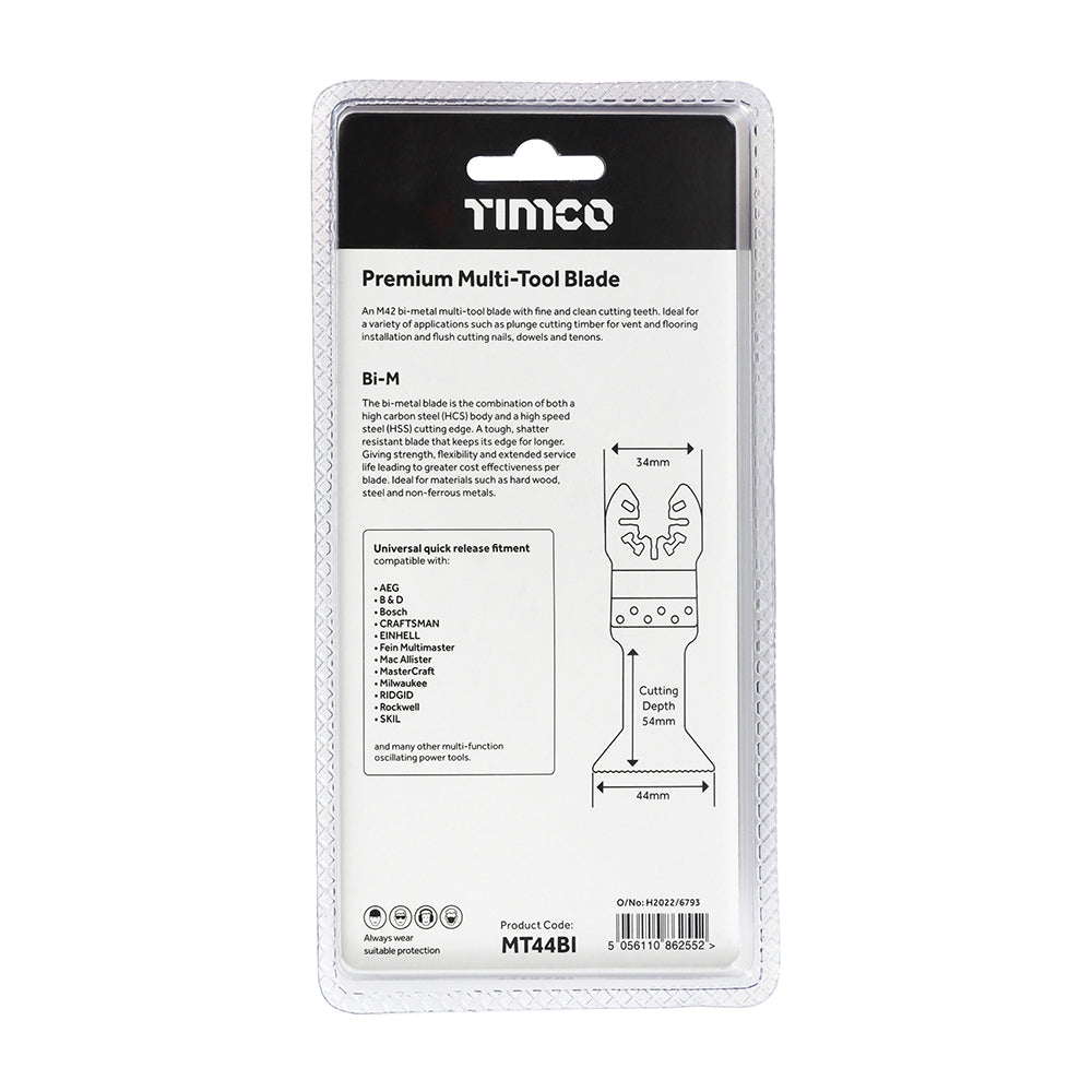 This is an image of Timco - Premium Multi-Tool Blades - Straight - For Wood/Metal 44mm (1 Each Blister Pack) MT44BI