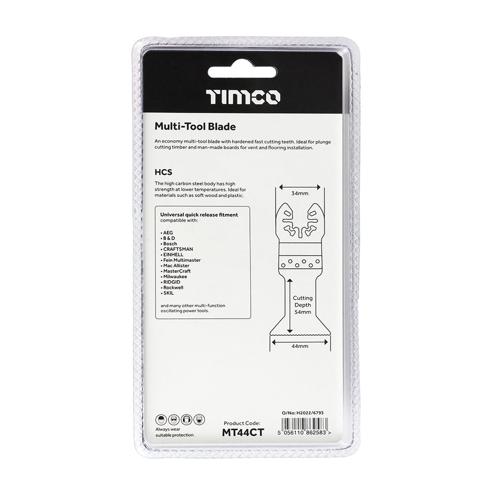 This is an image of Timco - Multi-Tool Blades - Straight Coarse - For Wood 44mm (1 Each Blister Pack) MT44CT
