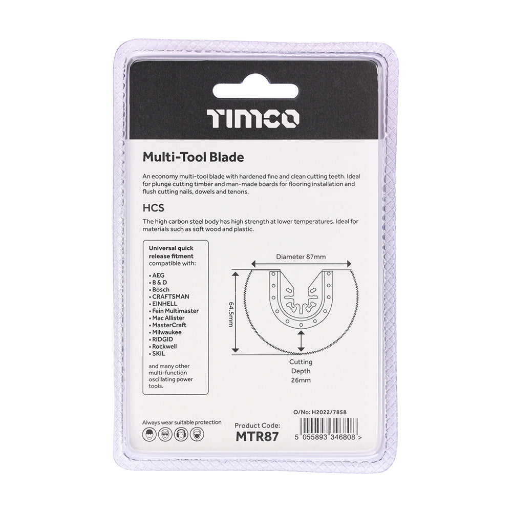 This is an image of Timco - Multi-Tool Blade - Radial - For Wood Dia. 87mm (1 Each Blister Pack) MTR87