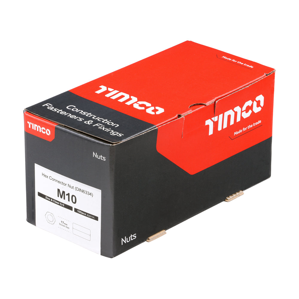 This is an image of Timco - Hex Connector Nuts - Zinc M10 - (100 PCS Box) NC10Z