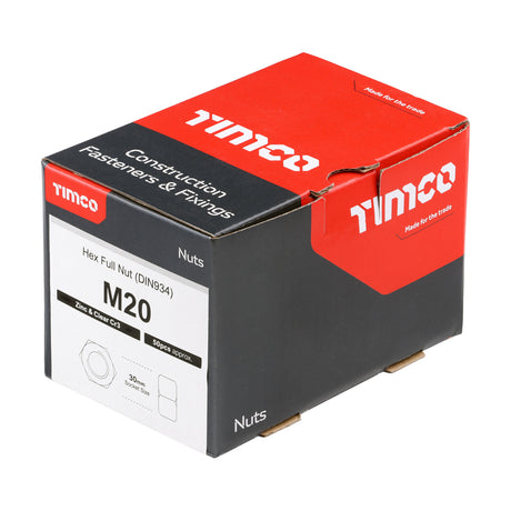 This is an image of Timco - Hex Full Nuts - Zinc M20 - (50 PCS Box) NH20Z