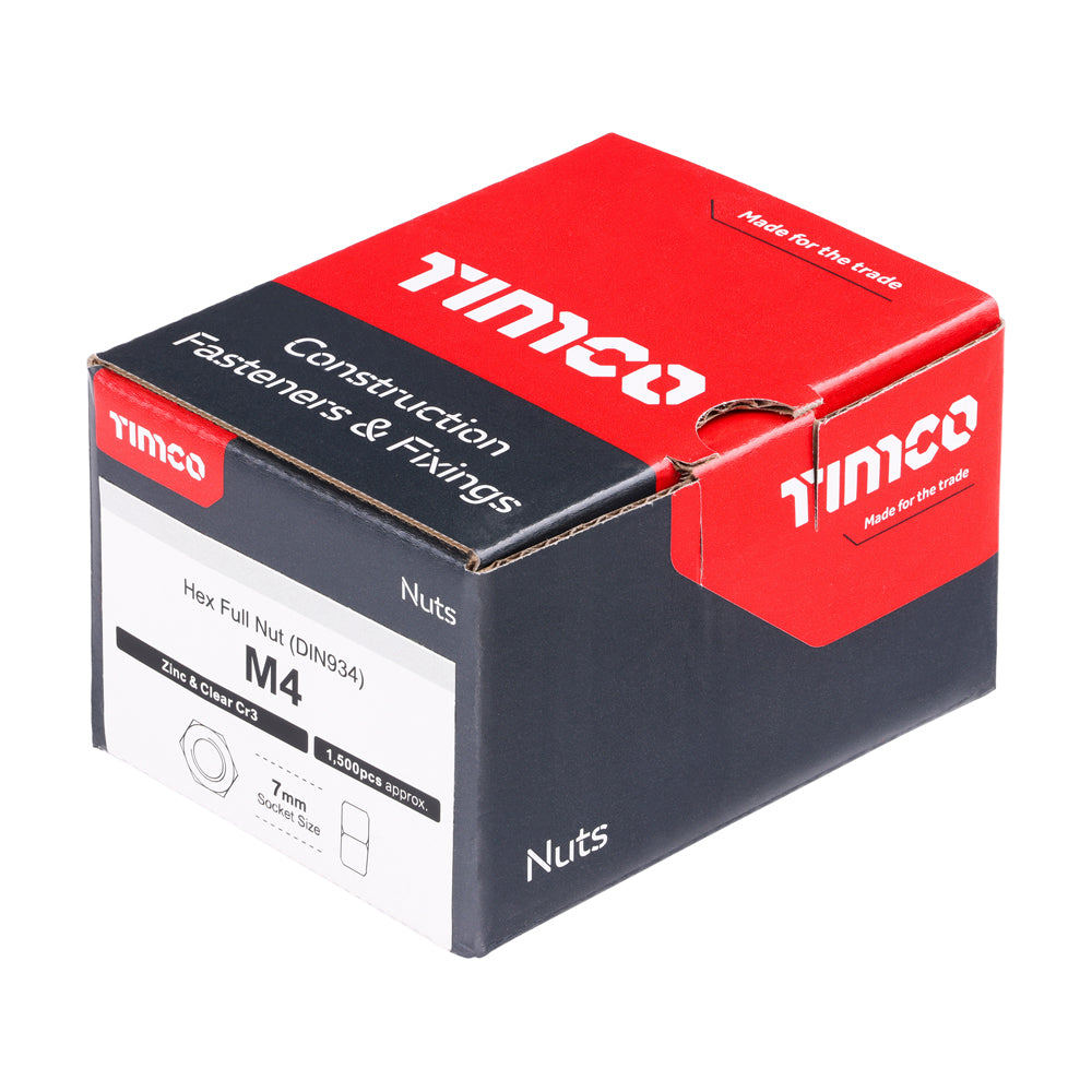 This is an image of Timco - Hex Full Nuts - Zinc M4 - (1500 PCS Box) NH4Z