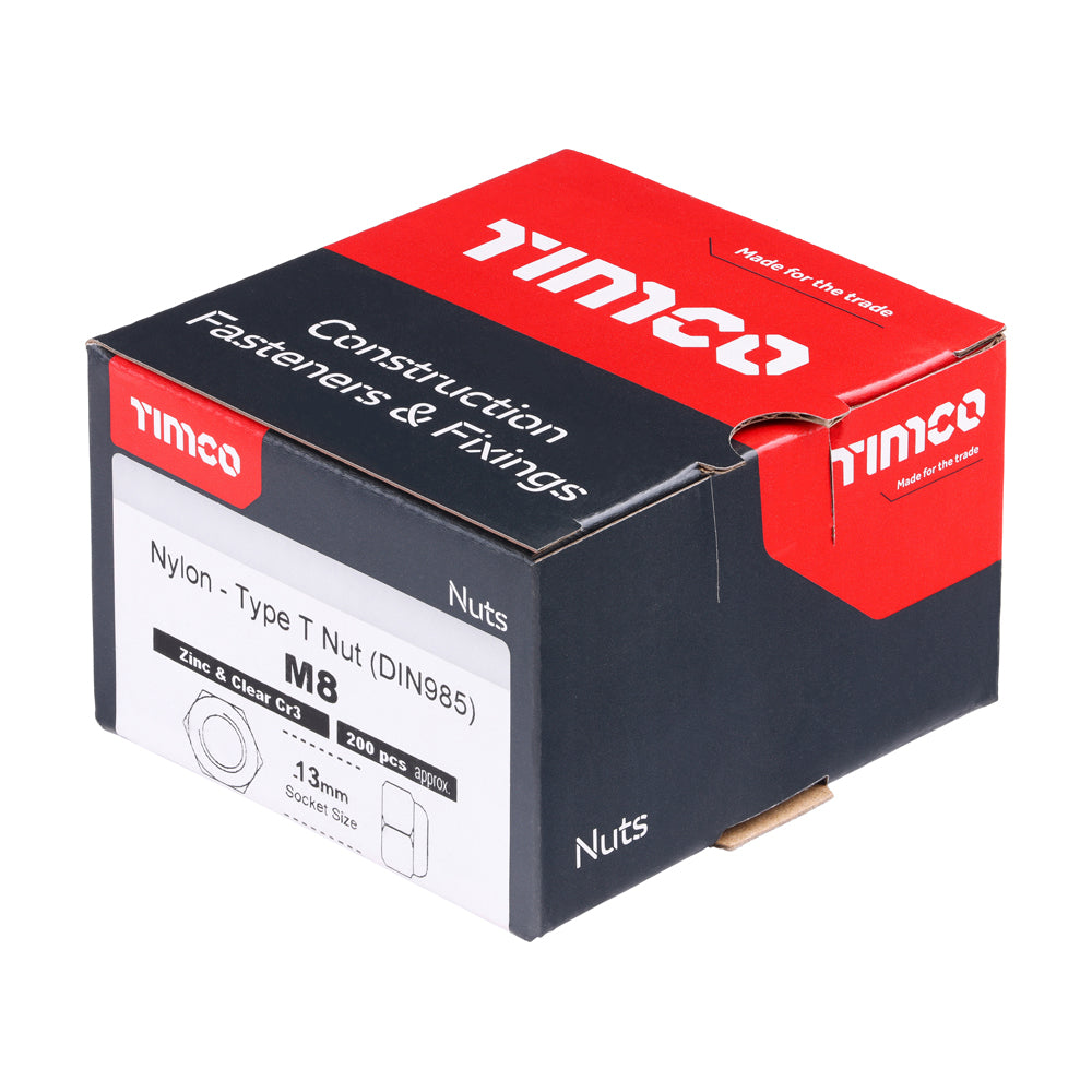 This is an image of Timco - Nylon Nuts - Type T - Zinc M8 - (200 PCS Box) NT8Z