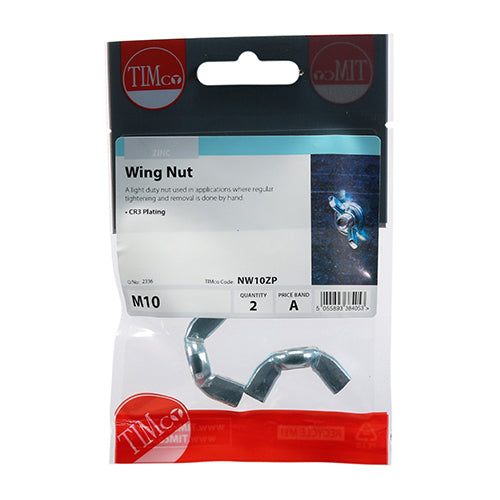 This is an image of Timco - Wing Nuts - Zinc M10 - (2 PCS TIMpac) NW10ZP