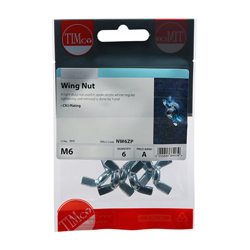 This is an image of Timco - Wing Nuts - Zinc M6 - (6 PCS TIMpac) NW6ZP