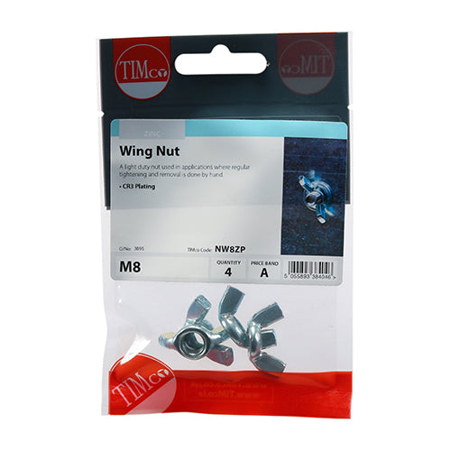 This is an image of Timco - Wing Nuts - Zinc M8 - (4 PCS TIMpac) NW8ZP